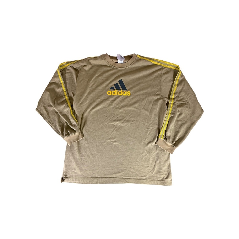 VINTAGE Adidas Shirt Adult Large Brown Spellout 3 Stripes Sleeve Y2K Mens